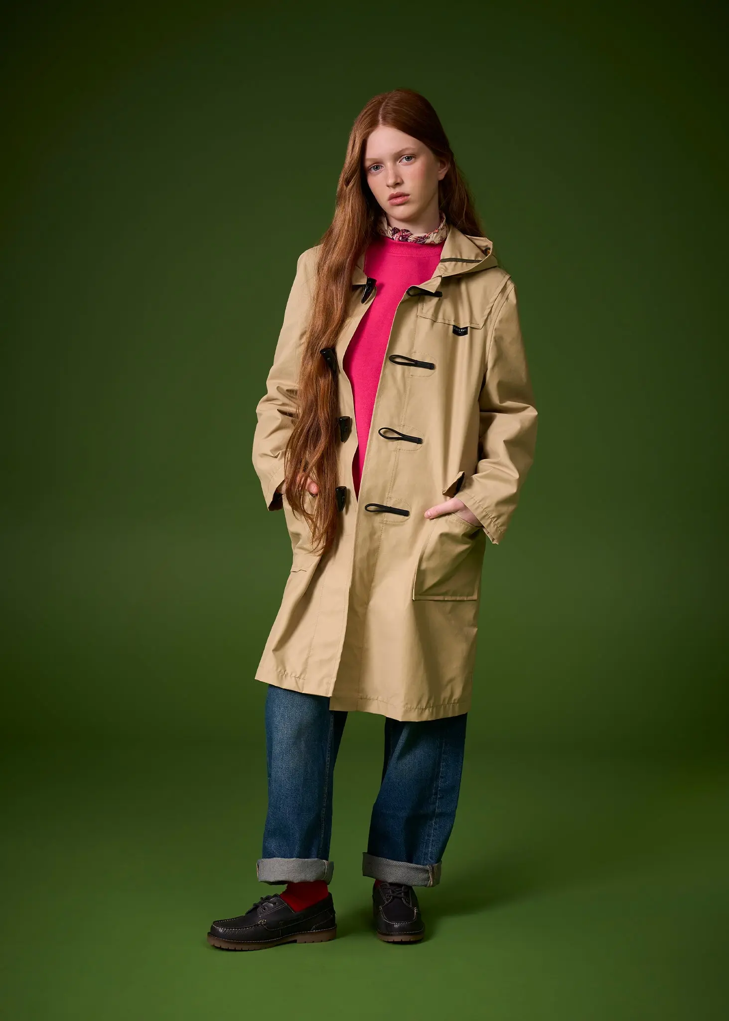 Children's Gabardine Showerproof Duffle Coat Green - Image 4