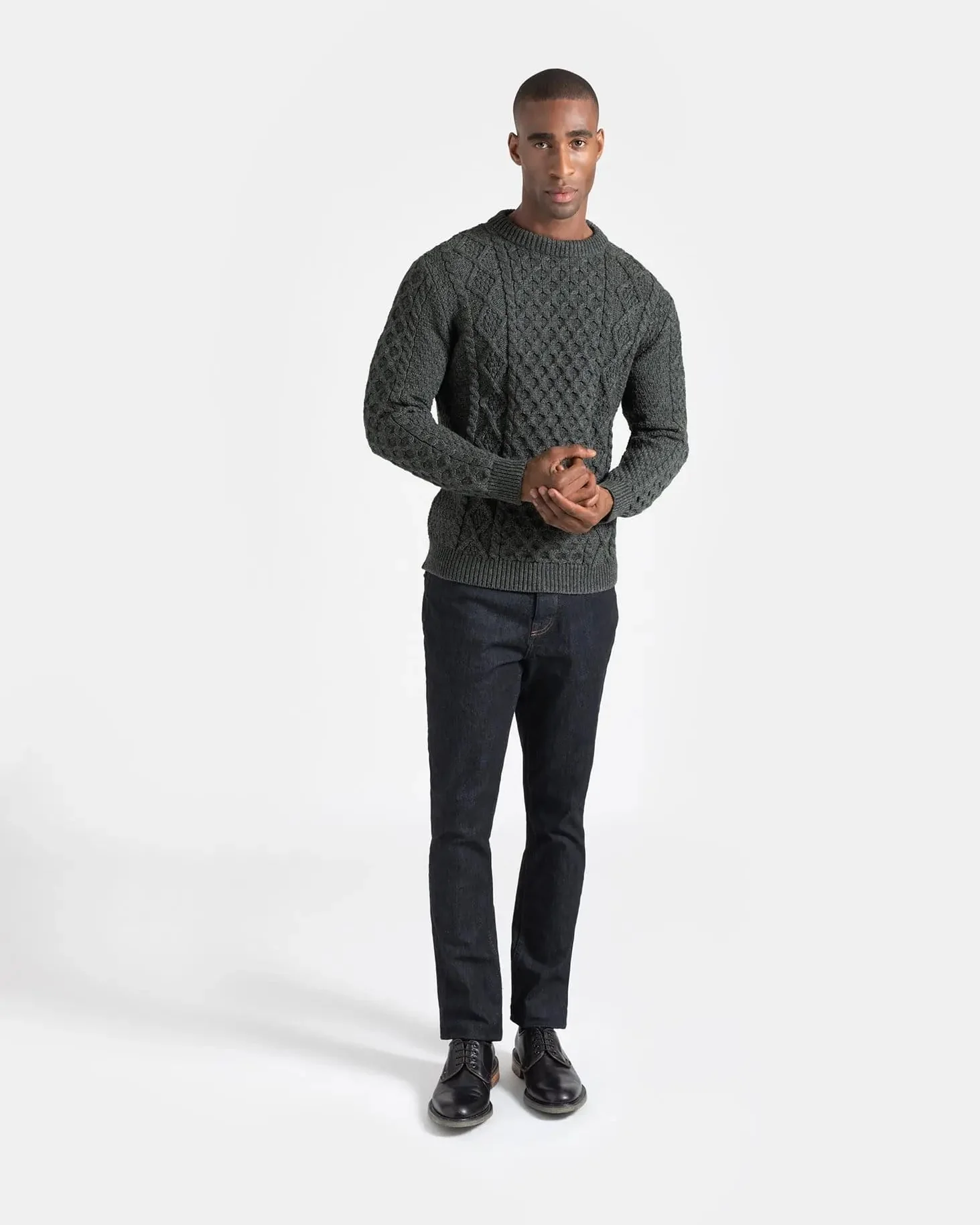 Men's Aran Jumper Grey - Image 3