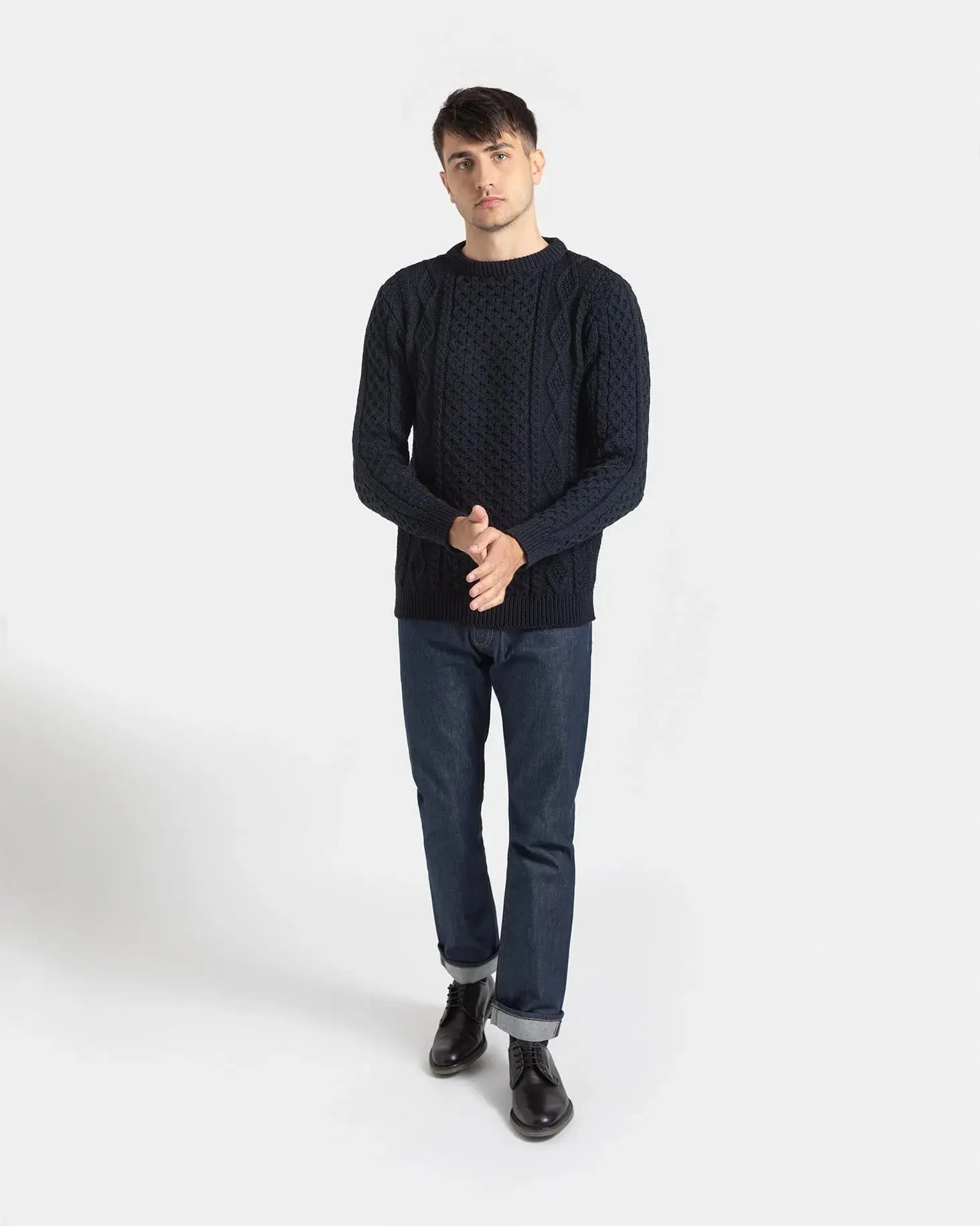 Men's Aran Jumper Navy - Image 3