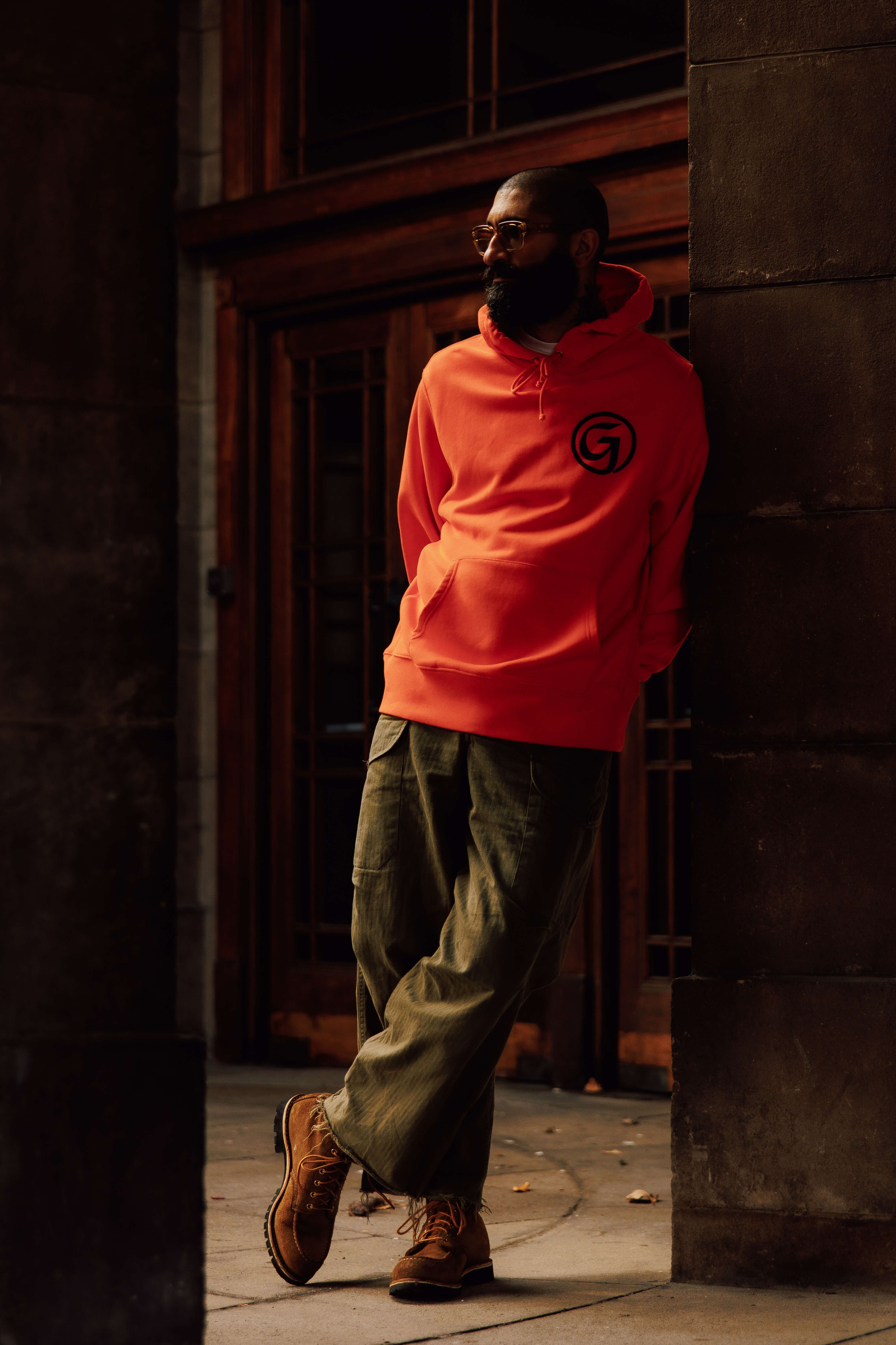 Unisex 'G' Print Hoodie Orange - Image 3