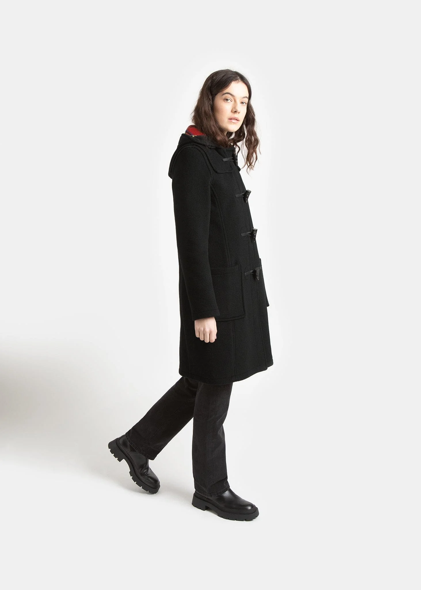 Women's Long Slim Fit Freda Duffle Coat Black Royal Stewart - Image 6