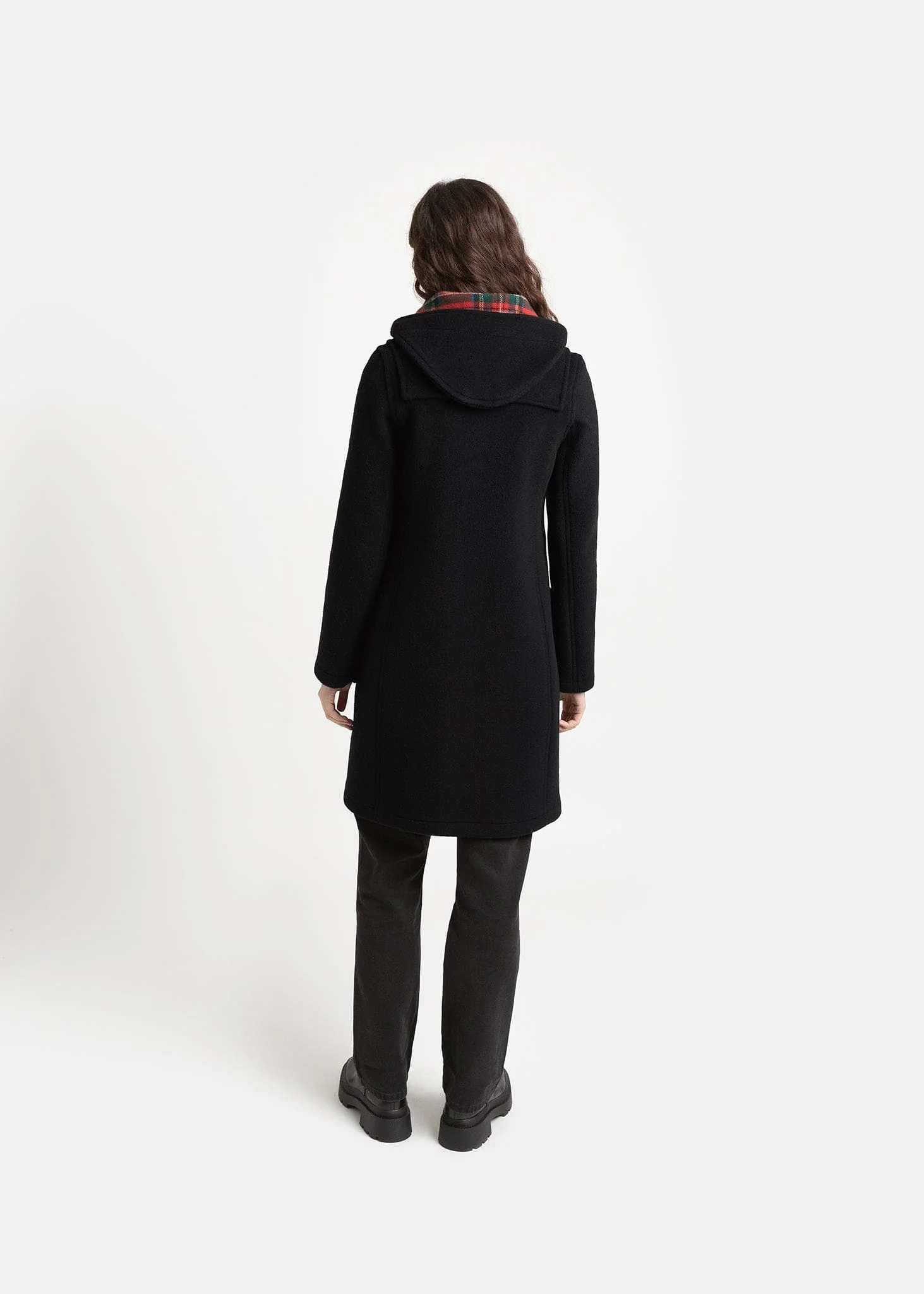 Women's Long Slim Fit Freda Duffle Coat Black Royal Stewart - Image 7