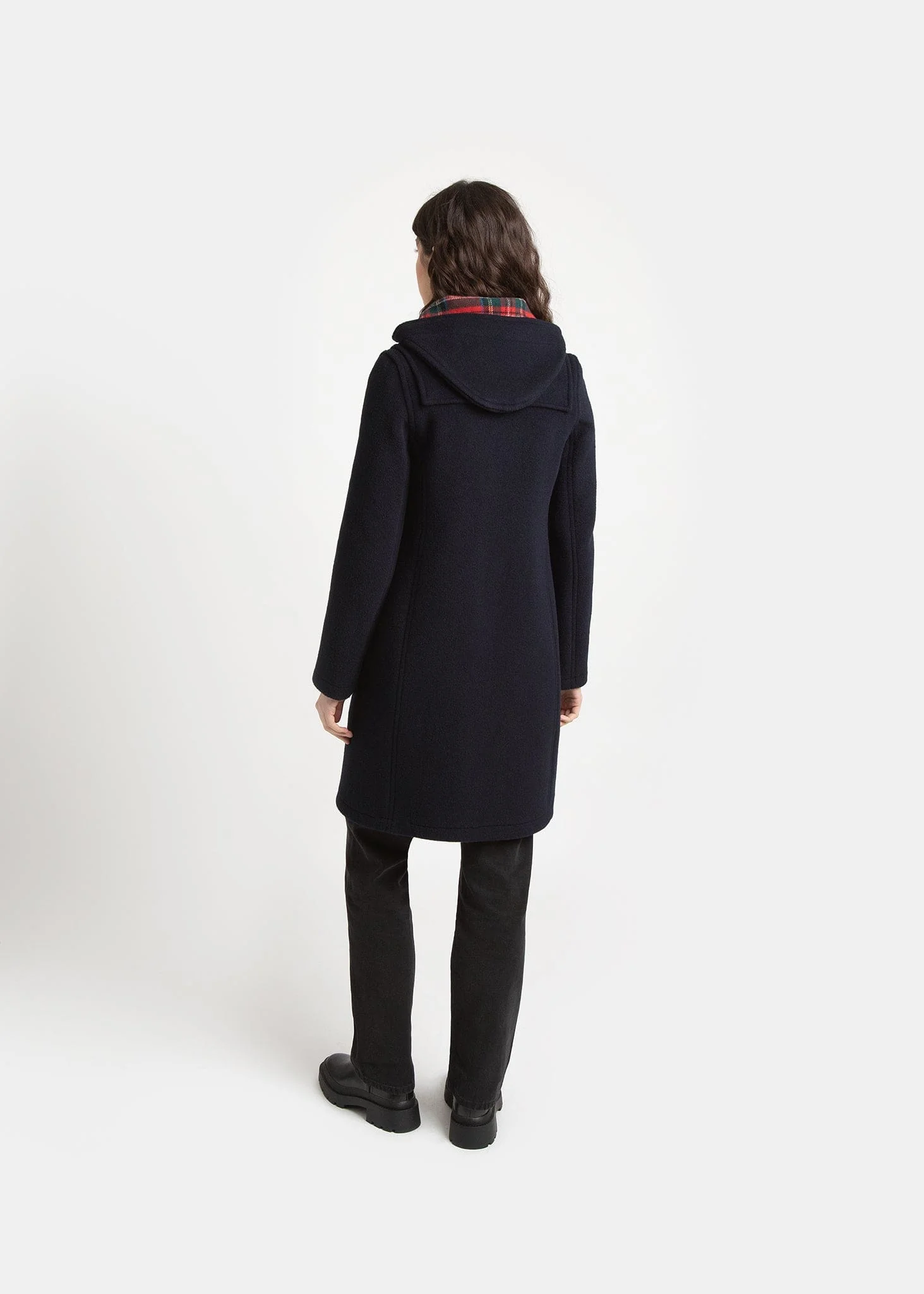 Women's Long Slim Fit Freda Duffle Coat Navy Royal Stewart - Image 7