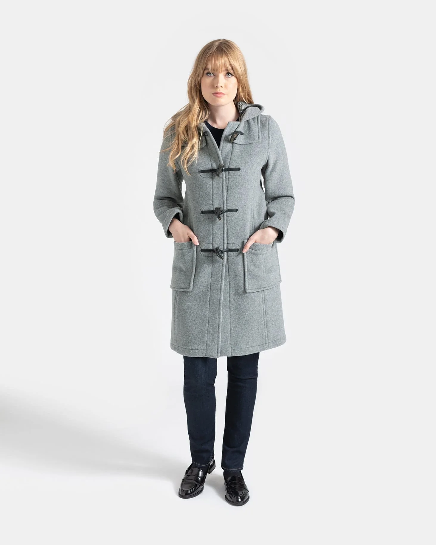 Women's Long Slim Fit Freda Duffle Coat Silver Prince of Wales - Image 3